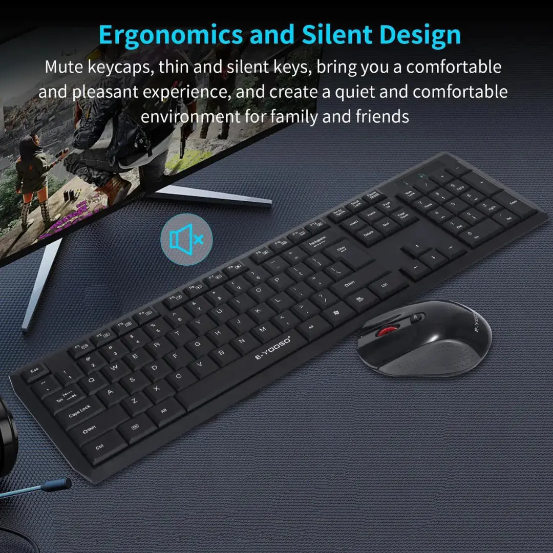 E-YOOSO E-710 Wireless 2.4GHz Keyboard and Mouse Combo (Black) (White) - Image 6