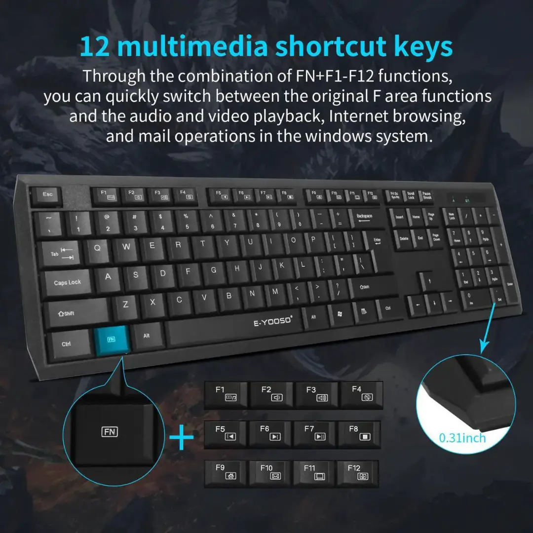 E-YOOSO E-710 Wireless 2.4GHz Keyboard and Mouse Combo (Black) (White) - Image 7