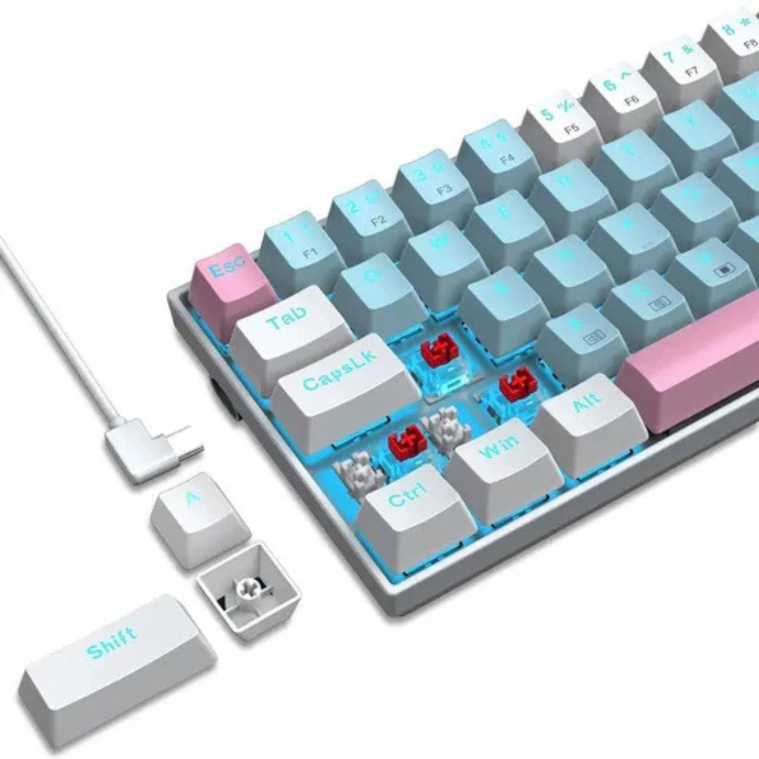 E-YOOSO Z-686 Single Light 68 Keys Hot Swappable Mechanical Keyboard White/Blue - Image 11