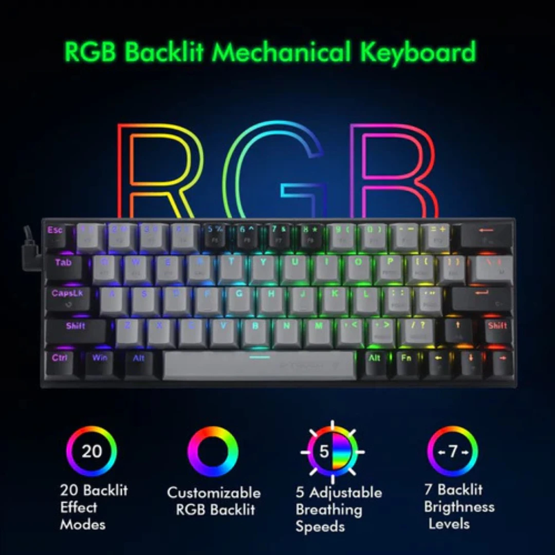 E-YOOSO Z-11 Tri-Mode RGB 63 Keys Hot Swappable Mechanical Keyboard Black/Grey - Image 7