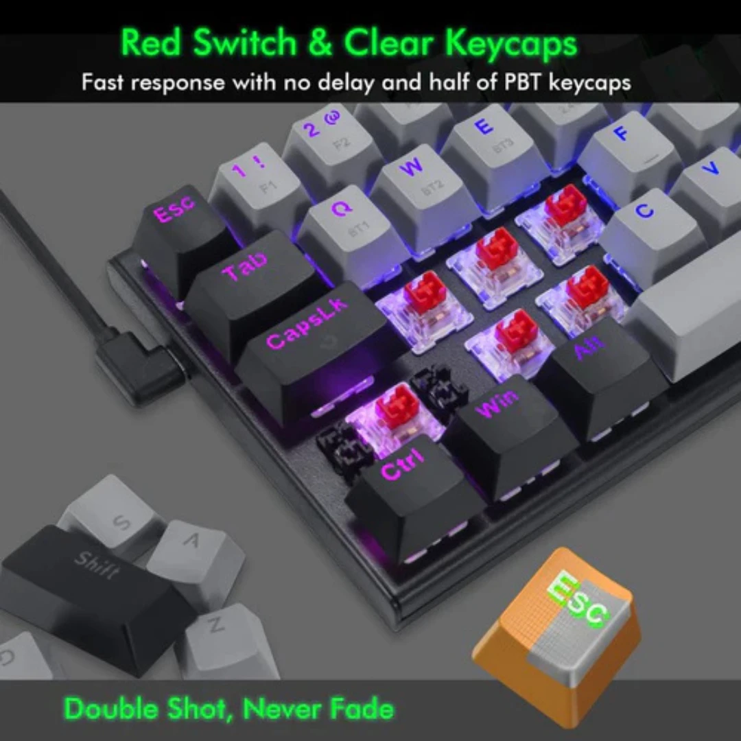 E-YOOSO Z-11 Tri-Mode RGB 63 Keys Hot Swappable Mechanical Keyboard Black/Grey - Image 8