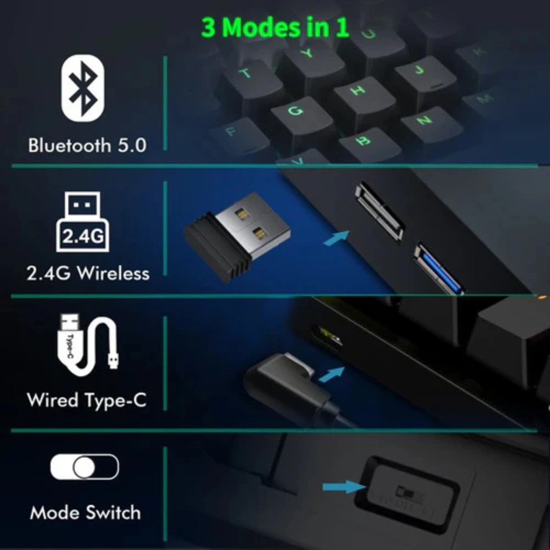 E-YOOSO Z-11 Tri-Mode RGB 63 Keys Hot Swappable Mechanical Keyboard Black/Grey - Image 9
