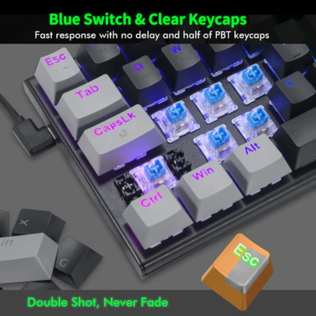 E-YOOSO Z-11 Tri-Mode RGB 63 Keys Hot Swappable Mechanical Keyboard Black/Grey - Image 5