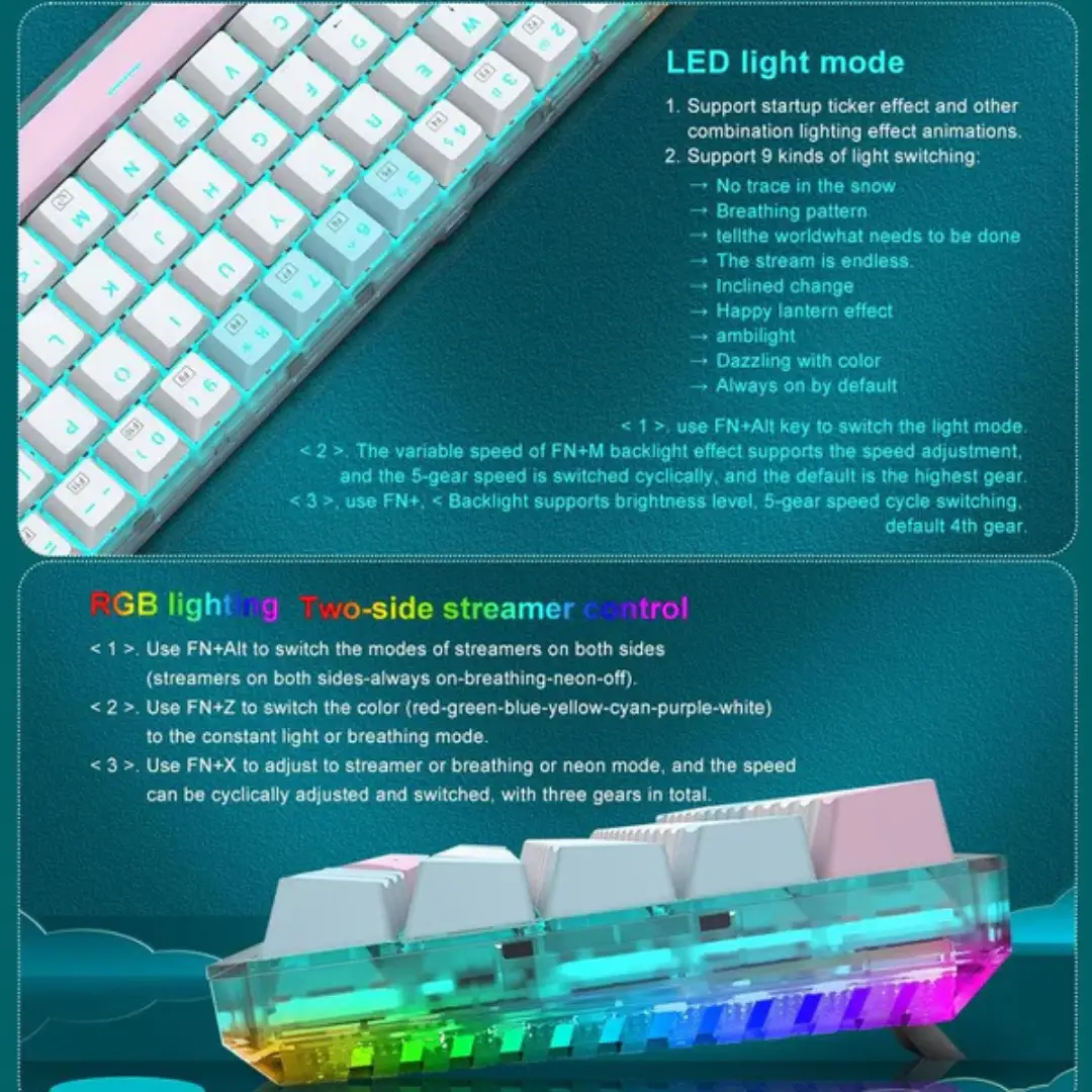 E-YOOSO Z-11T Single Light With RGB Side Light 61 Keys Mechanical Keyboard White/Blue - Image 11