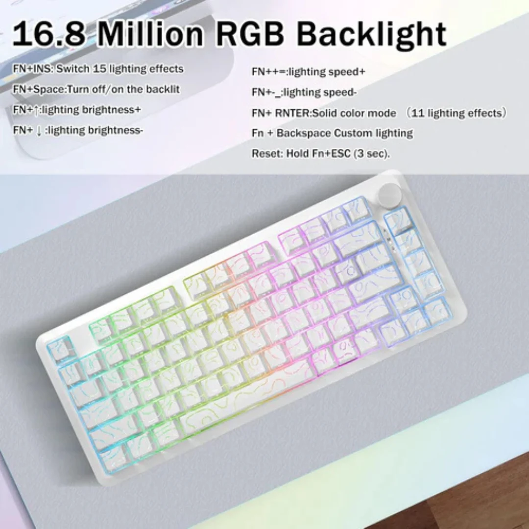 E-YOOSO Z-82 RGB 81-Keys Tri-Mode Mechanical Keyboard White (Silverwood Switch) - Image 5