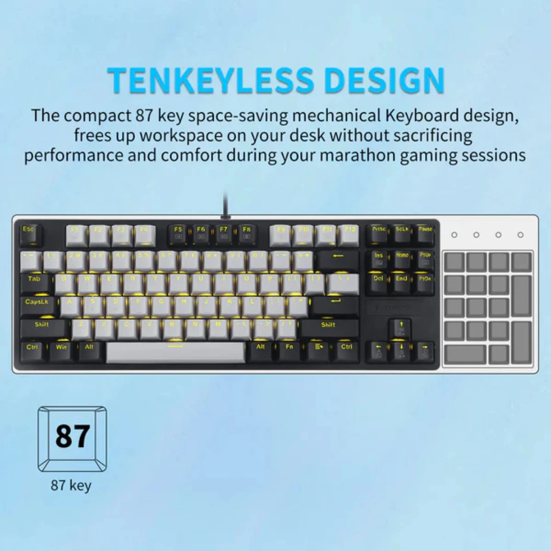 E-Yooso Z-87 Yellow Single Light 87 Keys Wired Mechanical Keyboard Grey/Black/Orange - Image 7