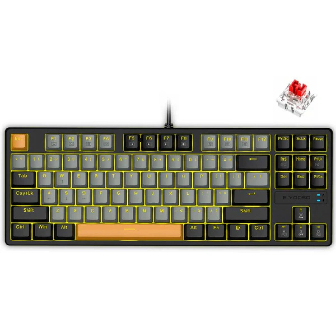 E-Yooso Z-87 Yellow Single Light 87 Keys Wired Mechanical Keyboard Grey/Black/Orange