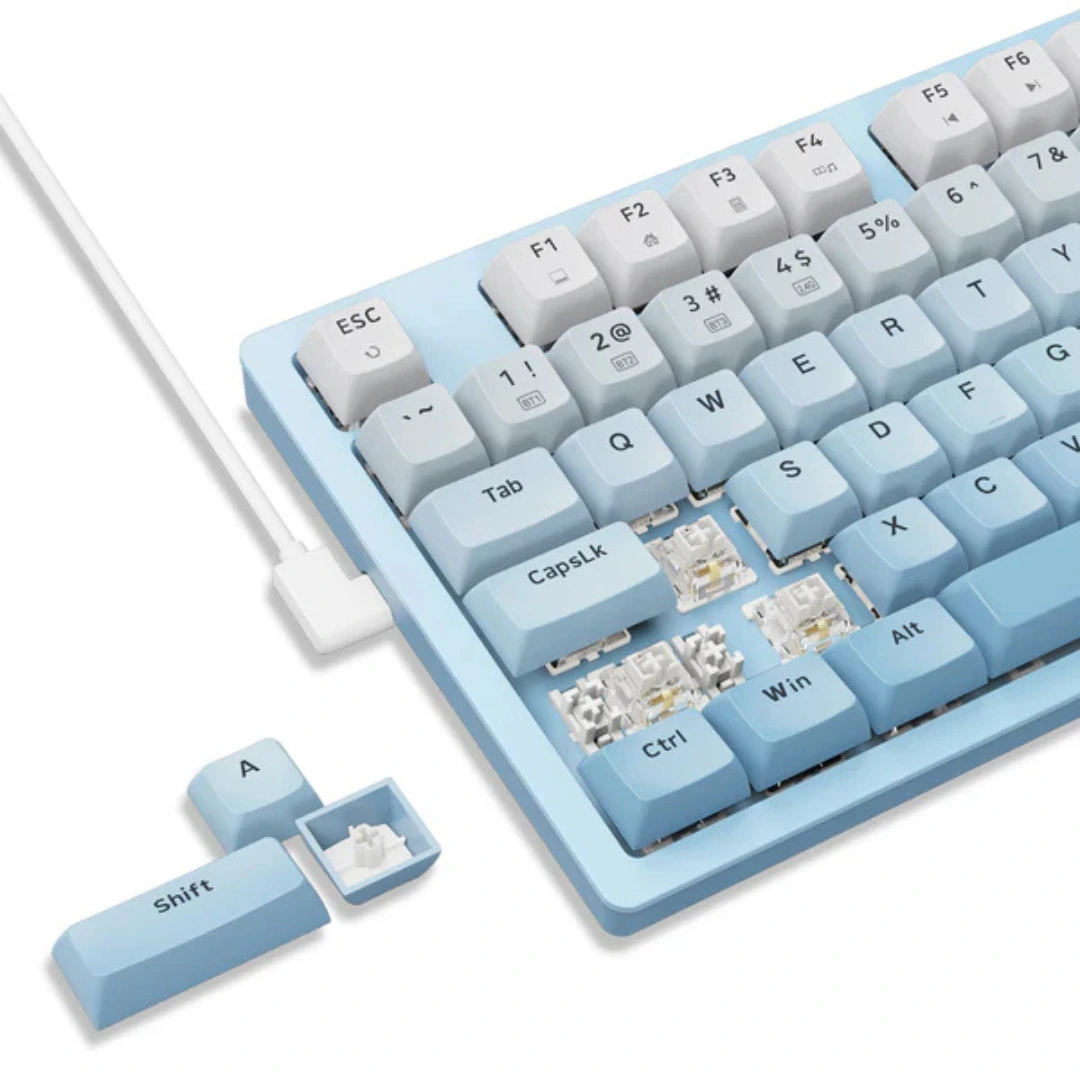 E-Yooso Z-94J Tri-Mode RGB 94-Keys Hot-Swappable Mechanical Keyboard White/Blue