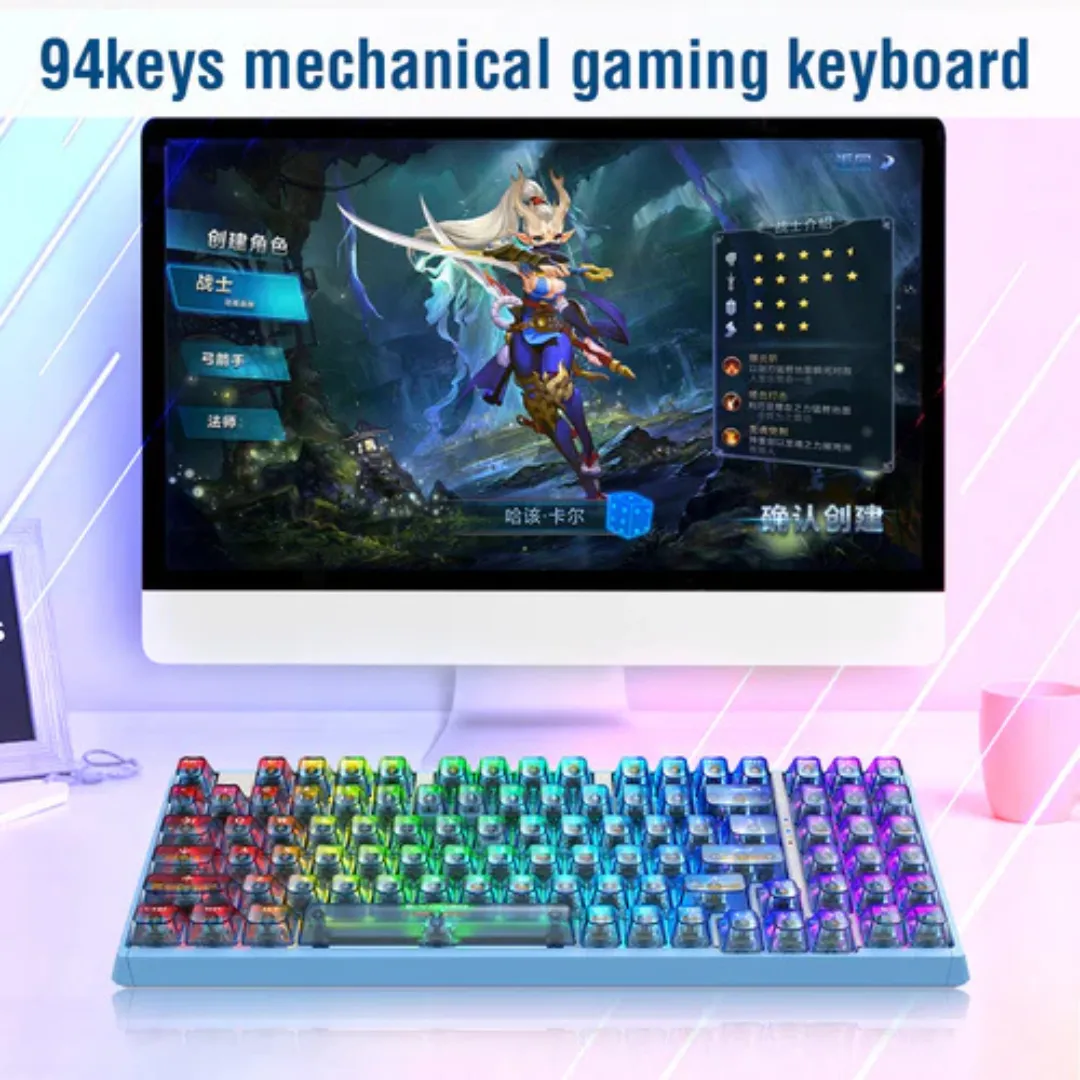 E-YOOSO Z-94J Tri-Mode RGB 94-Keys Hot-Swappable Mechanical Keyboard Crystal Blue - Image 10