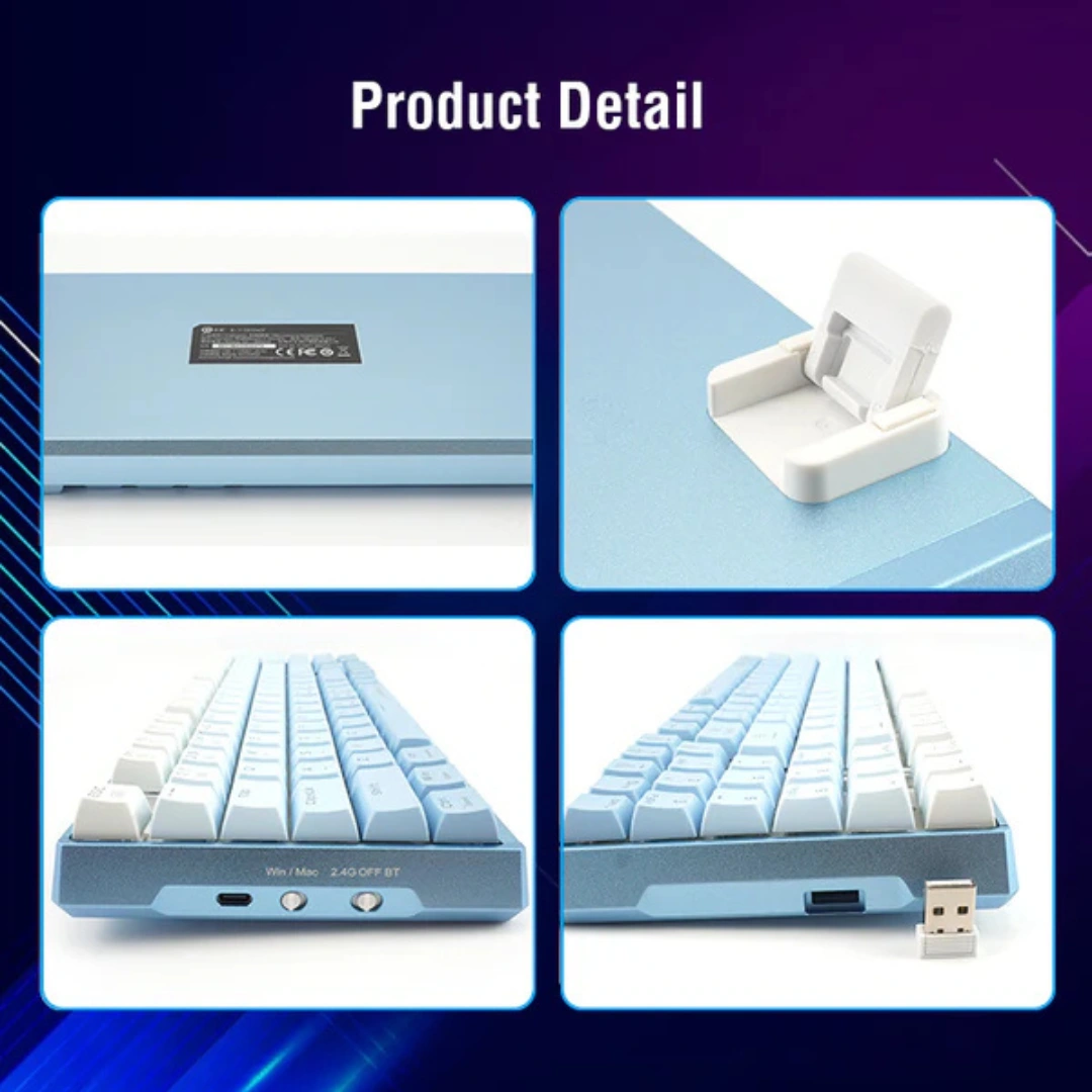 E-Yooso Z-94J Tri-Mode RGB 94-Keys Hot-Swappable Mechanical Keyboard White/Blue - Image 3