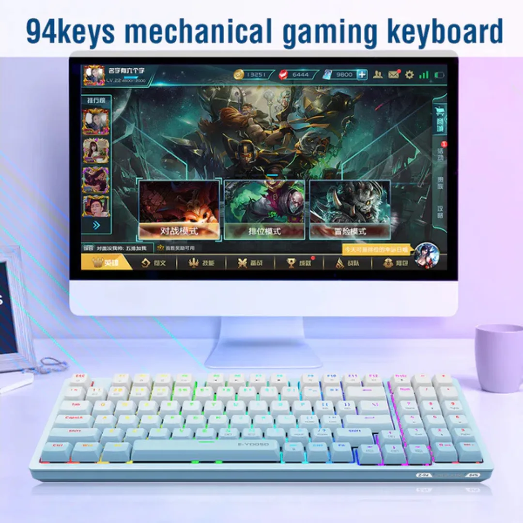 E-Yooso Z-94J Tri-Mode RGB 94-Keys Hot-Swappable Mechanical Keyboard White/Blue - Image 8