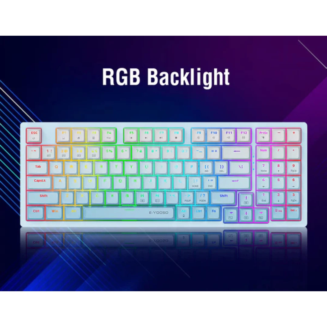 E-Yooso Z-94J Tri-Mode RGB 94-Keys Hot-Swappable Mechanical Keyboard White/Blue - Image 5