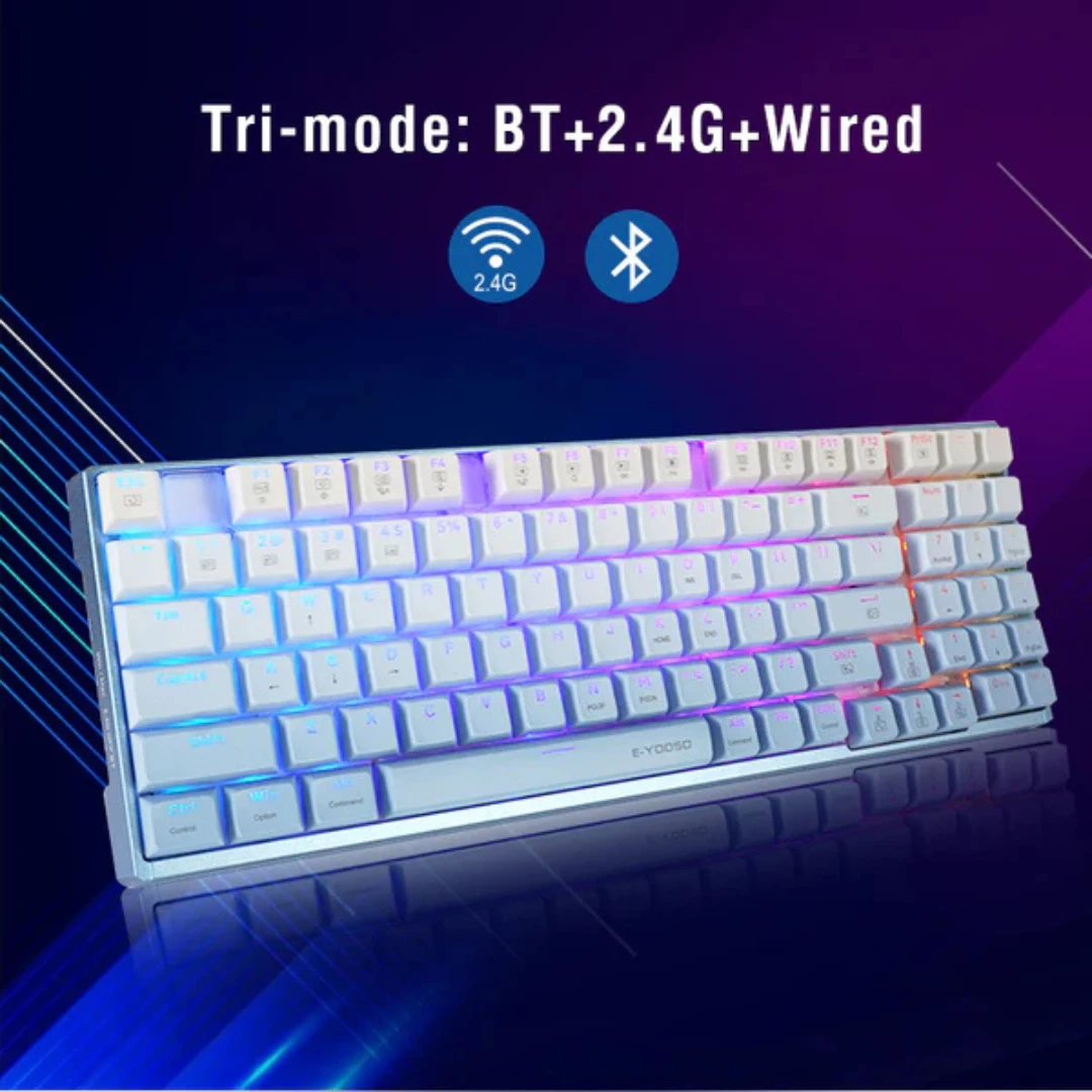 E-Yooso Z-94J Tri-Mode RGB 94-Keys Hot-Swappable Mechanical Keyboard White/Blue - Image 7