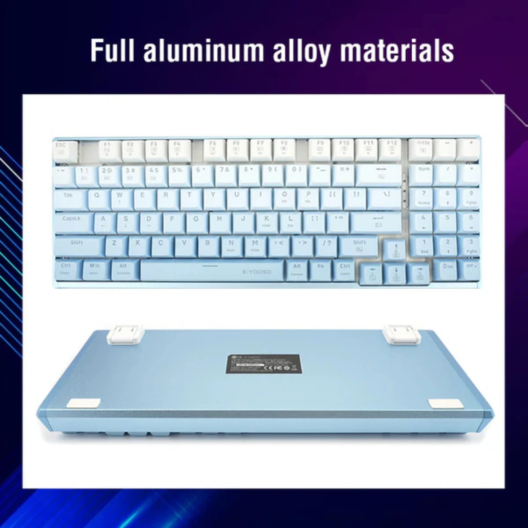 E-Yooso Z-94J Tri-Mode RGB 94-Keys Hot-Swappable Mechanical Keyboard White/Blue - Image 4