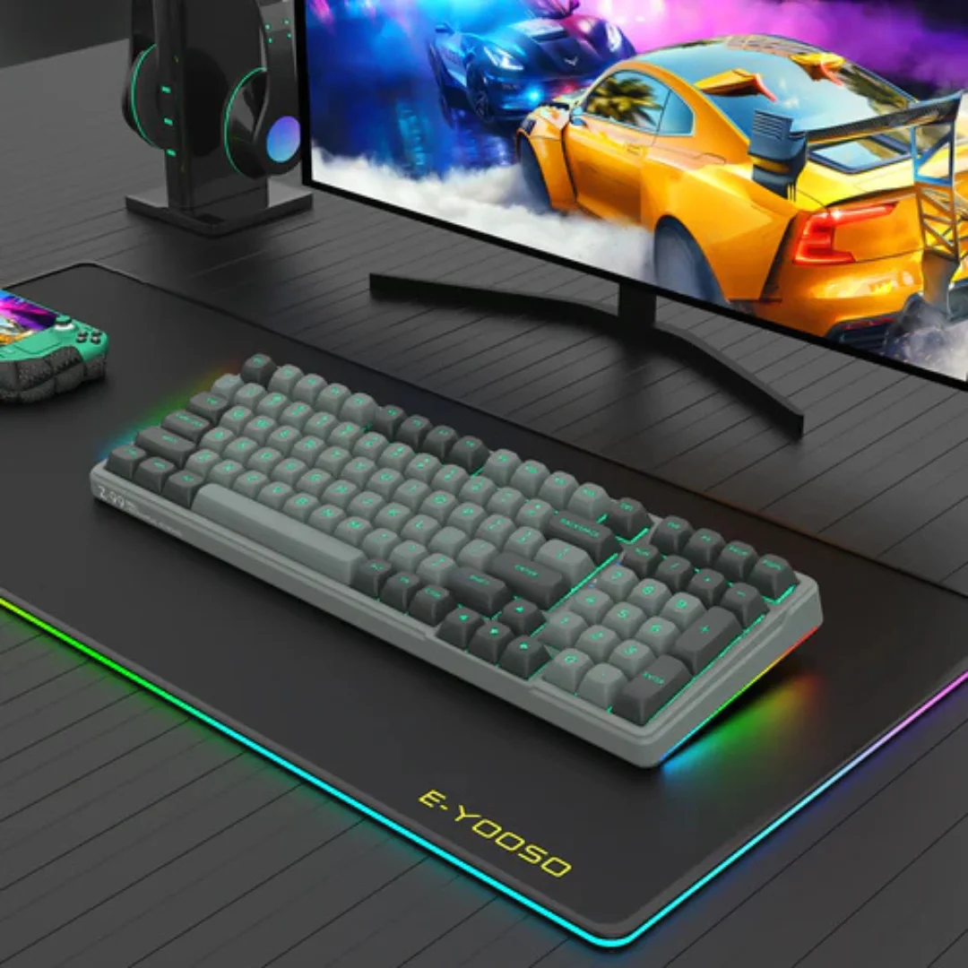 E-YOOSO Z-99 99-Key Mechanical Keyboard Monochrome White/Blue/Purple & Dark/Light Gray - Image 9