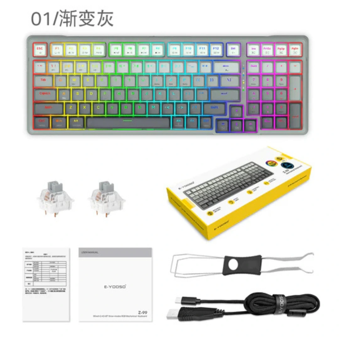 E-YOOSO Z-99 Tri-Mode RGB 99-Keys Mechanical Keyboard Gradient Grey - Image 3