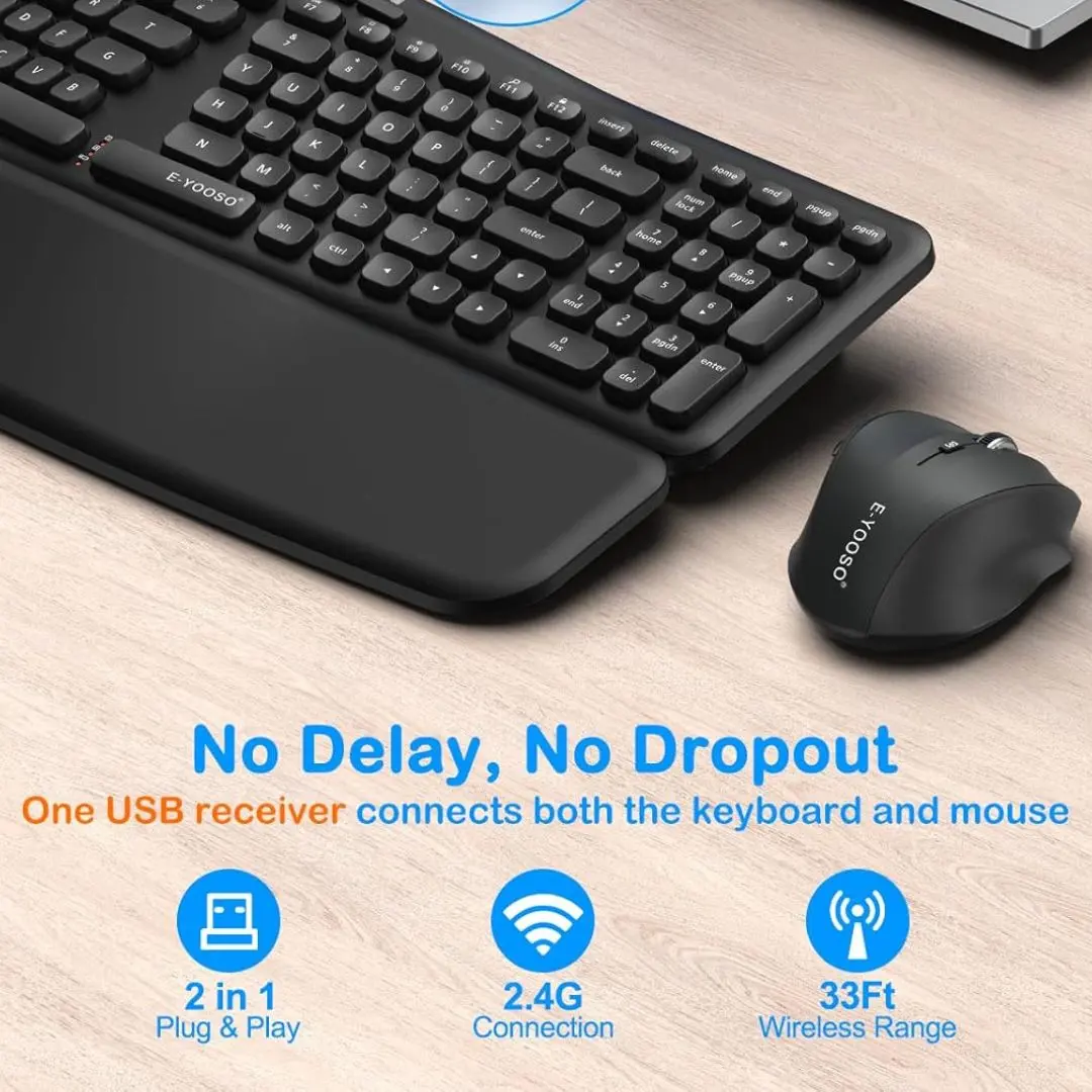 E-YOOSO E-757 Wireless Ergonomic Keyboard & Mouse Combo - Image 4