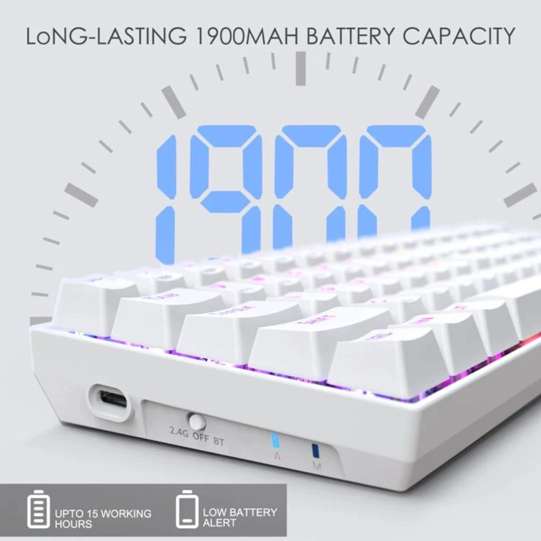 E-Yooso Z-686 Tri-Mode RGB 68 Keys Hot Swappable Mechanical Keyboard White - Image 4