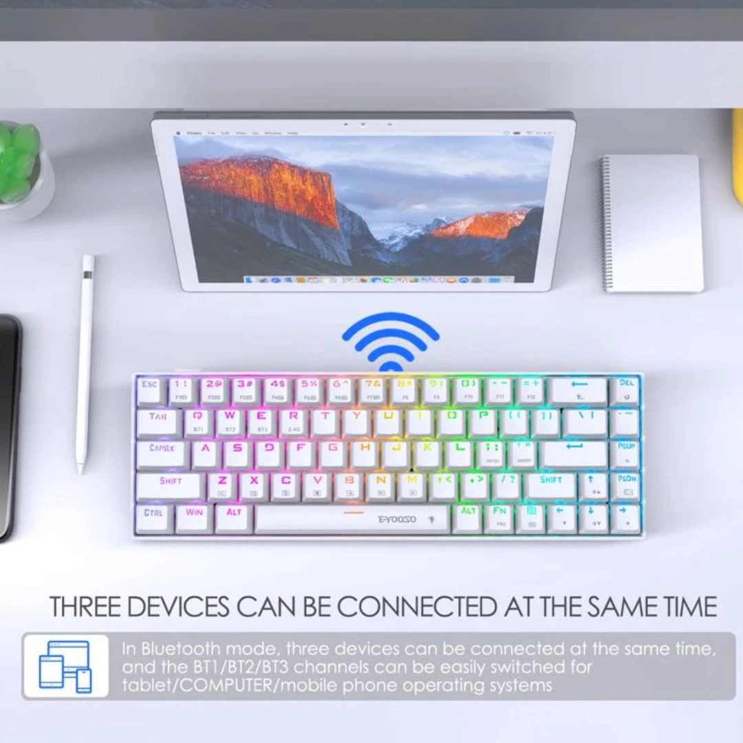 E-Yooso Z-686 Tri-Mode RGB 68 Keys Hot Swappable Mechanical Keyboard White - Image 3