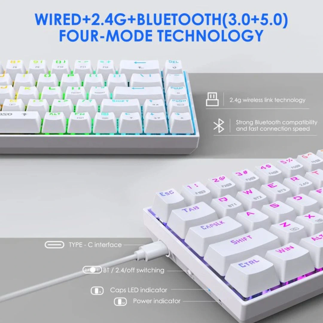 E-Yooso Z-686 Tri-Mode RGB 68 Keys Hot Swappable Mechanical Keyboard White - Image 5
