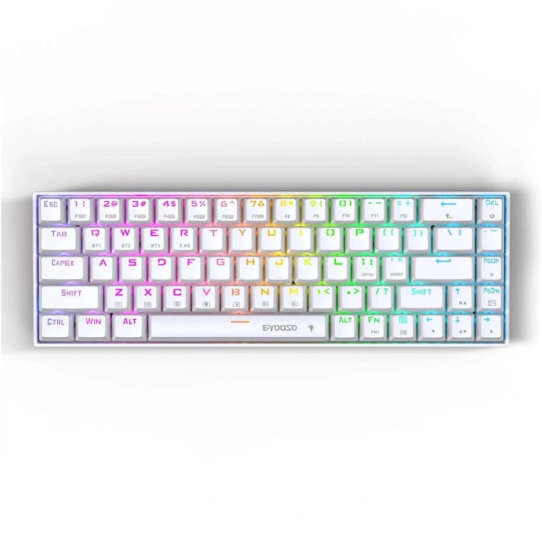 E-Yooso Z-686 Tri-Mode RGB 68 Keys Hot Swappable Mechanical Keyboard White