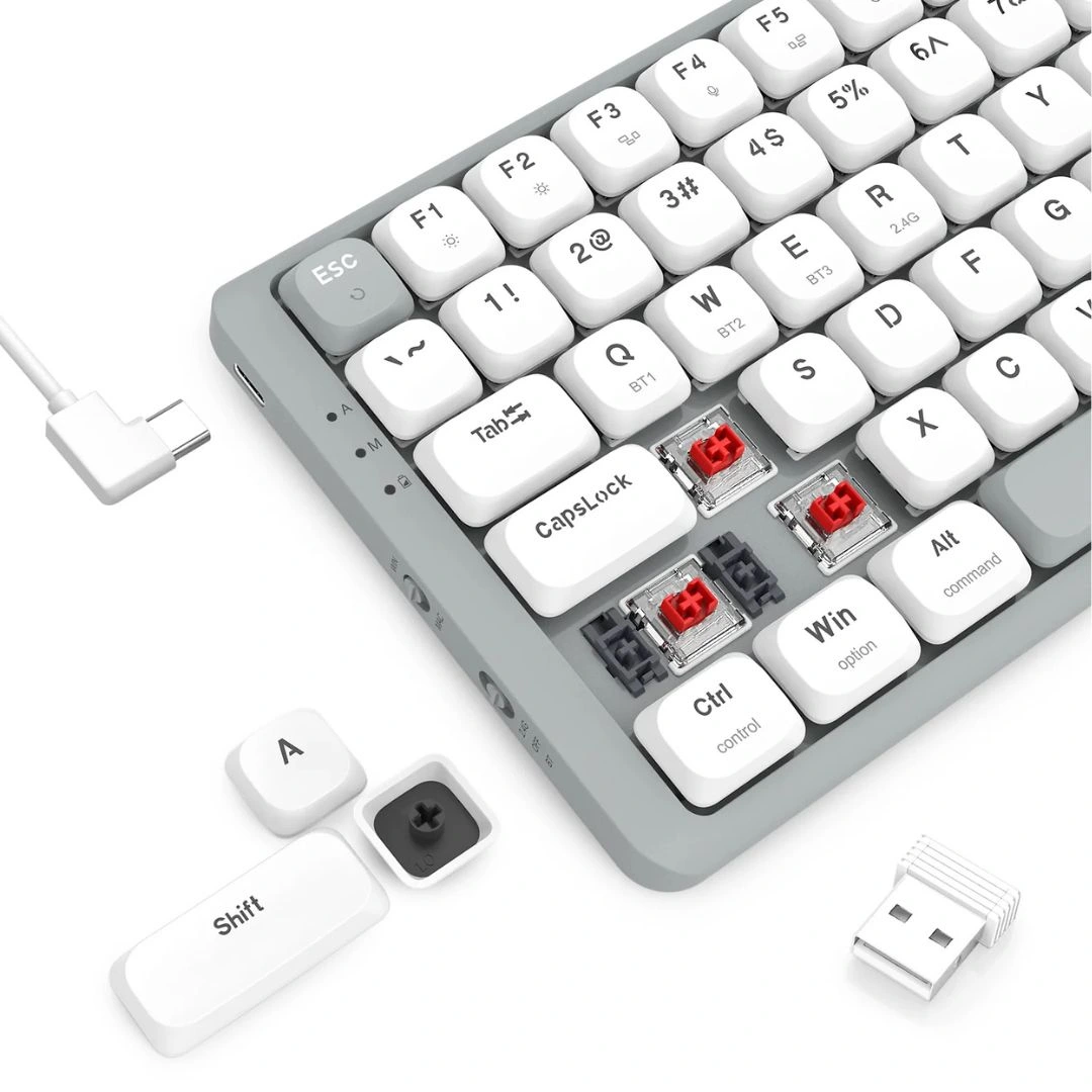 E-YOOSO Z-84 Tri-Mode 84-Keys Mechanical Keyboard White/Grey - Image 2