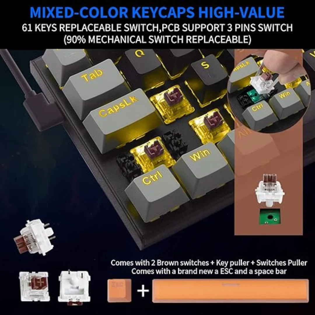 E-YOOSO Z-11 60% Mechanical Keyboard 61 Keys, Blue, brown, red Switch Compact Keyboard - Image 7