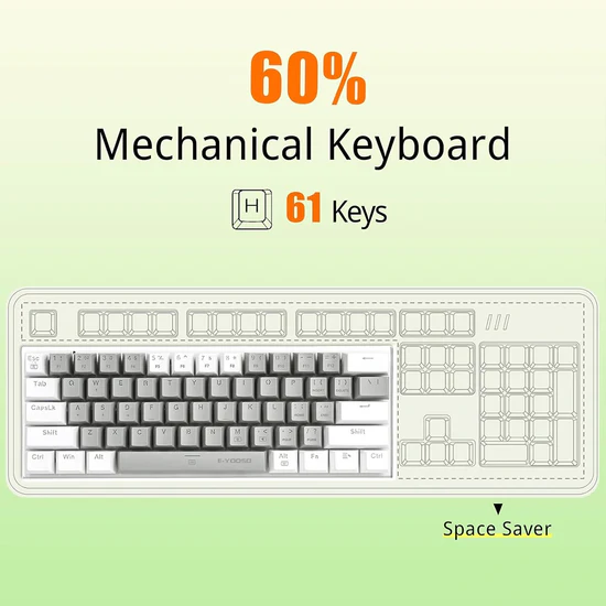 E-YOOSO Z-87 Yellow Single Light 87 Keys Wired Mechanical Keyboard Grey/White - Image 4
